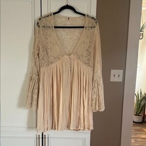 Free People Beige Lace Mini Dress